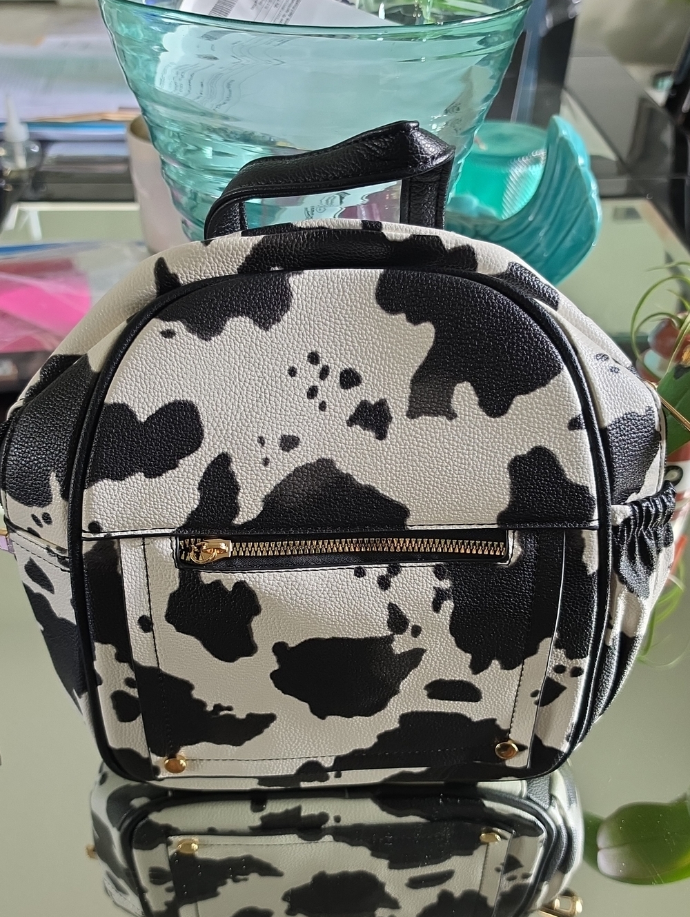 Montana West Black & White Cow Print Backpack Purse